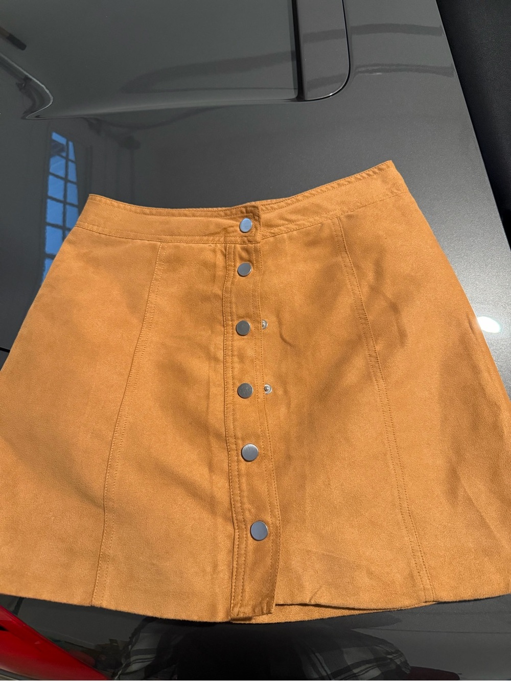 H&M Button-Front Mini Skirt in Camel Brown